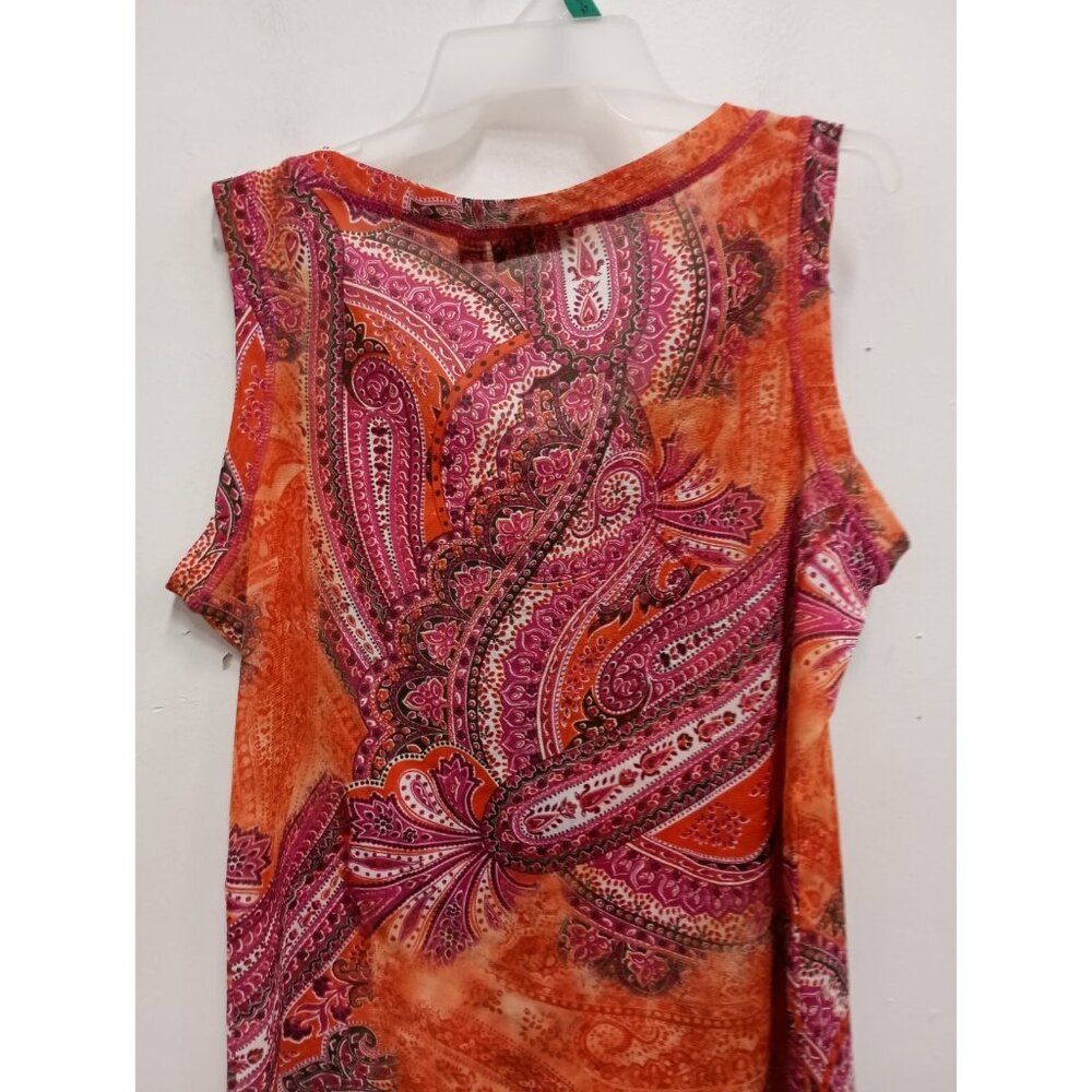Susan Graver Womens Tank Top Size Large Orange Pink Paisley BOHO Beach - Picture 7 of 7